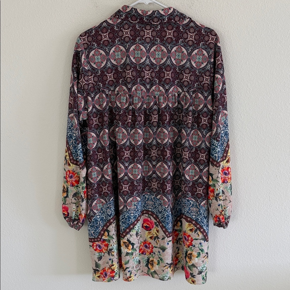 Umgee Multicolor Floral Patchwork Button Down Tun… - image 7